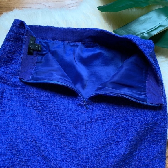 J. Crew Tweed Fringe Pencil Skirt Azure Blue 2 - Picture 6 of 7